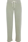 MONROW MONROW WOMAN CROPPED STUDDED FRENCH TERRY TRACK PANTS GREY GREEN,3074457345619535676