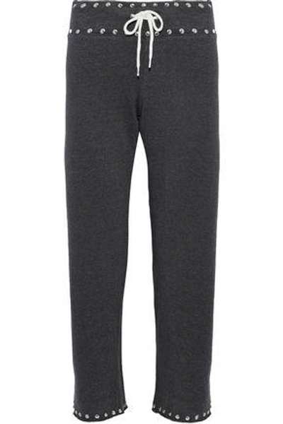 Monrow Woman Cropped Studded French Terry Track Trousers Dark Grey