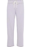 MONROW MONROW WOMAN CROPPED STUDDED FRENCH TERRY TRACK PANTS LILAC,3074457345619535681