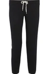 MONROW MONROW WOMAN CROPPED METALLIC-TRIMMED FRENCH TERRY TRACK trousers BLACK,3074457345619542999