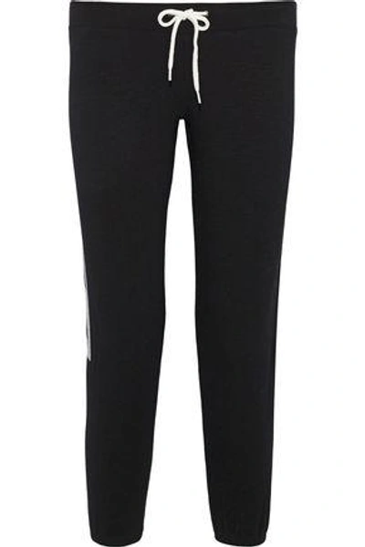 Monrow Woman Cropped Metallic-trimmed French Terry Track Trousers Black