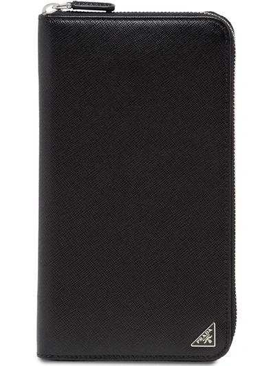 Prada Triangle-logo Zip-around Wallet In Black