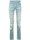 BALMAIN BALMAIN SLIM-FIT DISTRESSED JEANS - BLUE