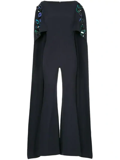 Safiyaa London Embellished Cape Jumpsuit In Midnight Navy
