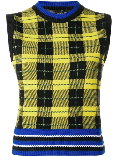 Versace Check Knit Vest - 黄色 In Yellow