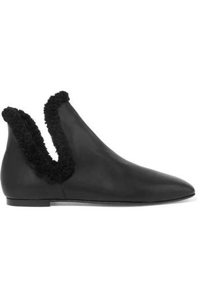The Row Eros Shearling-trimmed Leather Ankle Boots In Black