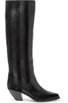 GOLDEN GOOSE NEBBIA SUEDE-PANELED EMBROIDERED LEATHER KNEE BOOTS