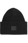 ACNE STUDIOS PANSY FACE APPLIQUÉD RIBBED WOOL BEANIE