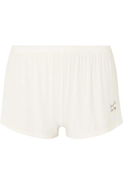 Les Girls Les Boys Embroidered Ribbed Stretch-jersey Pyjama Shorts In Ecru