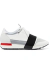 BALENCIAGA RACE RUNNER LEATHER, SUEDE, MESH AND NEOPRENE SNEAKERS