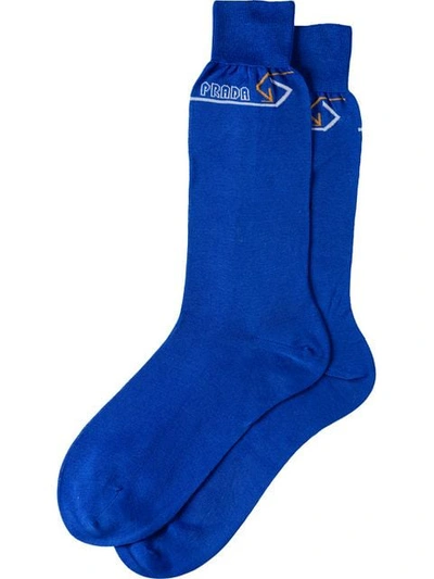 Prada Blue Logo Cotton Socks