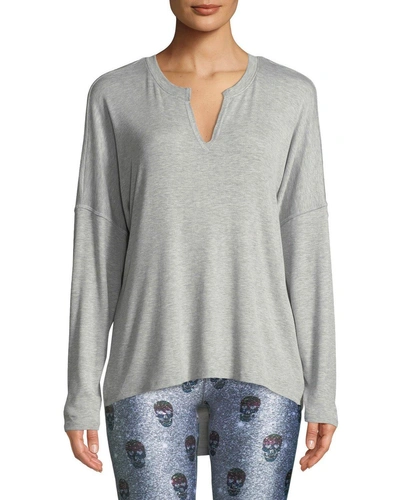 Terez Ribbed Open-back Activewear Sweater In Gray