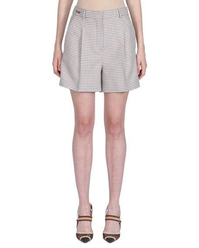 Fendi Pleated Checked Wool-blend Shorts In Pink
