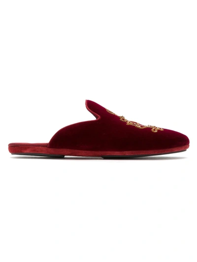 Dolce & Gabbana Embroidered Velvet Slippers In Red
