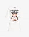 MOSCHINO SHORT DRESS IN COTTON WITH SAFETY PIN TEDDY PRINT