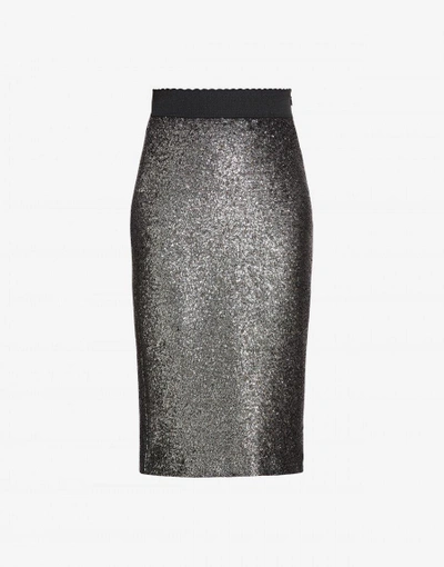 Boutique Moschino Longuette Skirt In Silver Laminated Boucle
