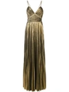 MARCHESA NOTTE METALLIC PLEATED GOWN