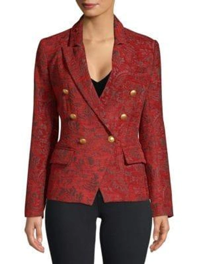 L Agence Kenzie Double-breasted Jacquard Blazer In Lacquer Red/malbec Combo