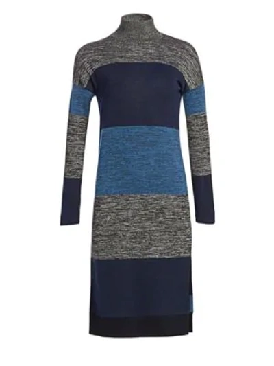 Rag & Bone Bowery Stripe Turtleneck Sweater Dress In Blue