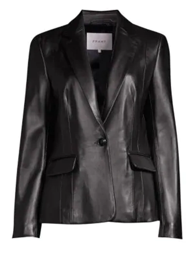 Frame Schoolboy Single-button Leather Blazer In Noir