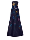 CAROLINA HERRERA Floral-Embroidered Strapless Silk A-Line Gown