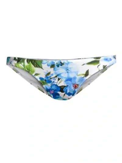 Milly St. Lucia Rose-print Bikini Bottom In Blue Multi