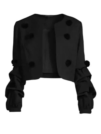 Alberto Makali Faux Fur Pom-pom Ruched Sleeve Jacket In Black