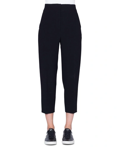 Akris High-rise Wool-seersucker Ankle Pants In Black