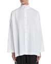 Eskandar Angled Side Seam Cotton Shirt In White