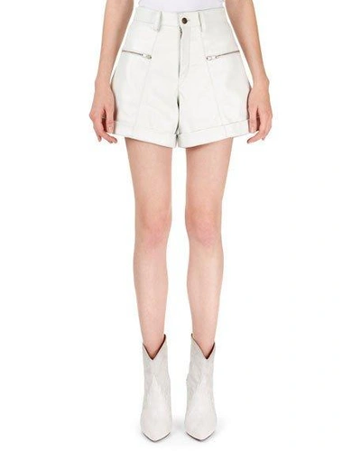 Isabel Marant Cedar High-waist Cuffed Leather Shorts In White