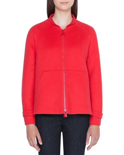 Akris Valerie Ribbed Cashmere Zip-front Hoodie In Red