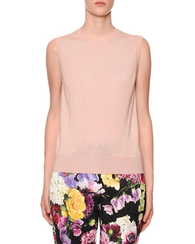 Dolce & Gabbana Sleeveless Crewneck Cashmere-silk Shell Top In Light Pink