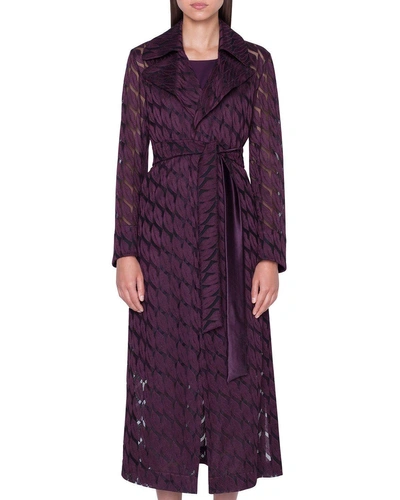 Akris Babylon Long Coat With Lips Embroidery In Dark Purple