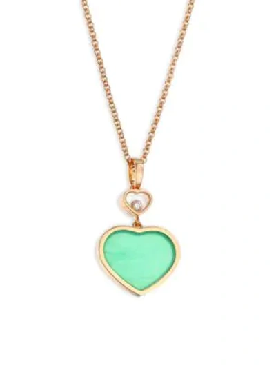 Chopard Happy Hearts 18k Rose Gold, Diamond & Chrysoprase Pendant Necklace