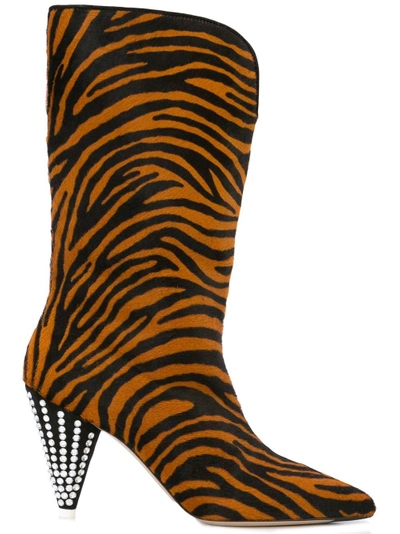 Attico Betta Crystal-embellished Tiger-print Calf Hair Knee Boots In Tiger Print Calf Hair