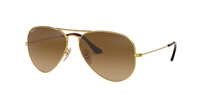 Ray Ban Standard Original 58mm Aviator Sunglasses In Gold/ Brown Solid