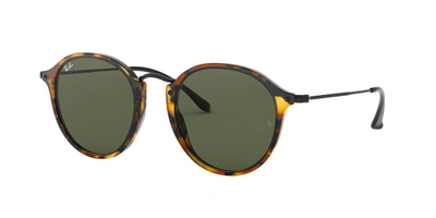 Ray Ban Round Fleck Sunglasses Black Frame Green Lenses 49-21 In Schwarz