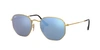 Ray Ban Hexagonal Flat Lenses Sunglasses Arista Gold Frame Blue Lenses 51-21 In Light Blue Gradient Flash