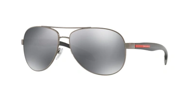 Prada Light Grey Mirror Black Aviator Mens Sunglasses Ps 53ps 5av5l0 62 In Silver