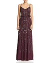 Adrianna Papell Floral Beaded Blouson Gown In Night Plum