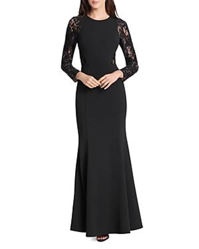 Eliza J Lace-sleeve Scuba-crepe Gown In Black