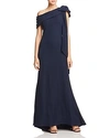 Tadashi Shoji Cassia Colorblock Bow-shoulder Crepe Gown In Midnight