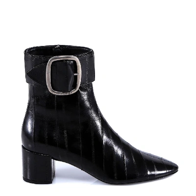 Saint Laurent Buckle Detail Ankle Boots In Black