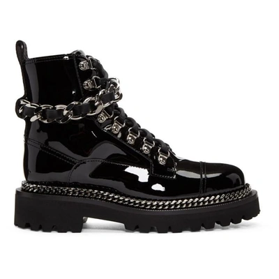 Balmain Army Black Patent Leather Boots In Noir