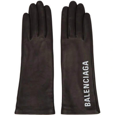 Balenciaga Printed Leather Gloves In 1000 Black