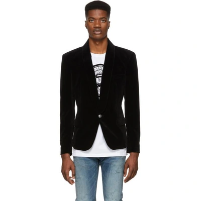 Balmain Black Velvet Chale Blazer In 176 Black