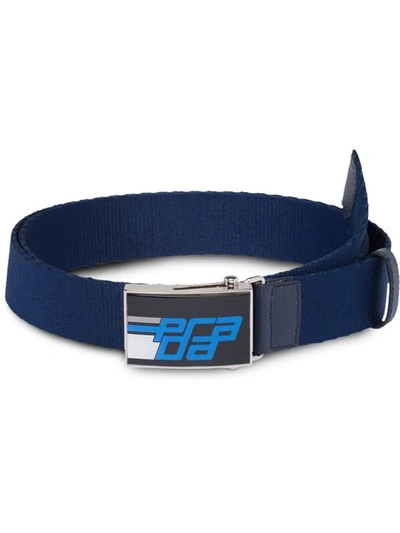Prada Webbed Logo Belt In Blue