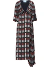Prada Lipstick Print Twill Dress In Black ,red