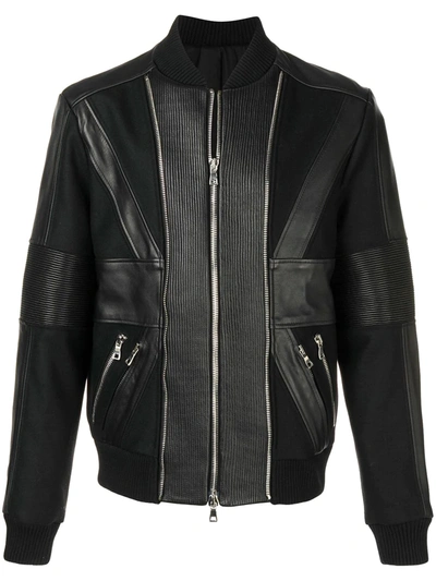Balmain Textured Zip-front Leather Jacket In Black