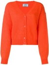 Prada V-neck Button-front Oversized Wool-mohair Cardigan Sweater In Orange